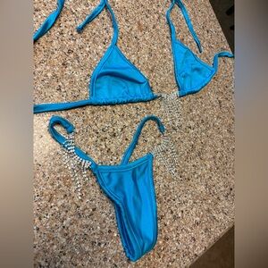 Blue Bikini with Rhinestone Accents